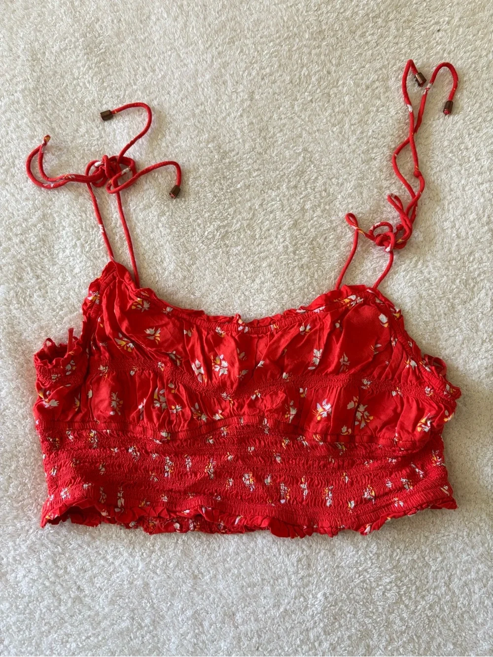Free People Orange Floral Smoked Crop Top